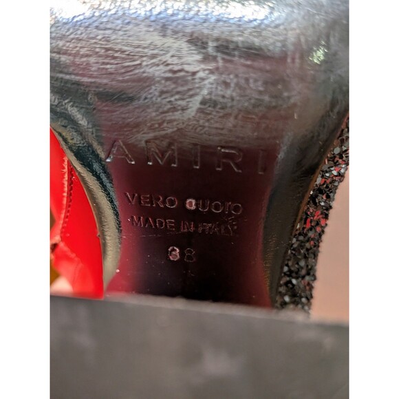 AMIRI Red Leather Ankle Boots Glitter Stripe Pointed Toe Made in Italy, sz 38/7 - Picture 2 of 12